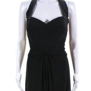 Tadashi Womens Pleated Chiffon Halter Sleeveless A Line Dress Black Size 4